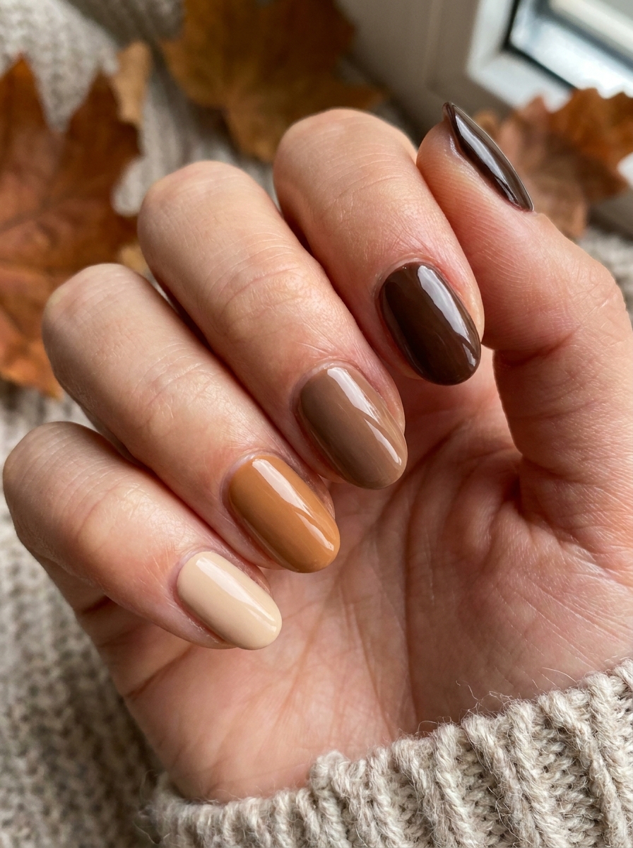 Caramel Gradient Nails als Oktober Nägel Ideen Inspiration 2026